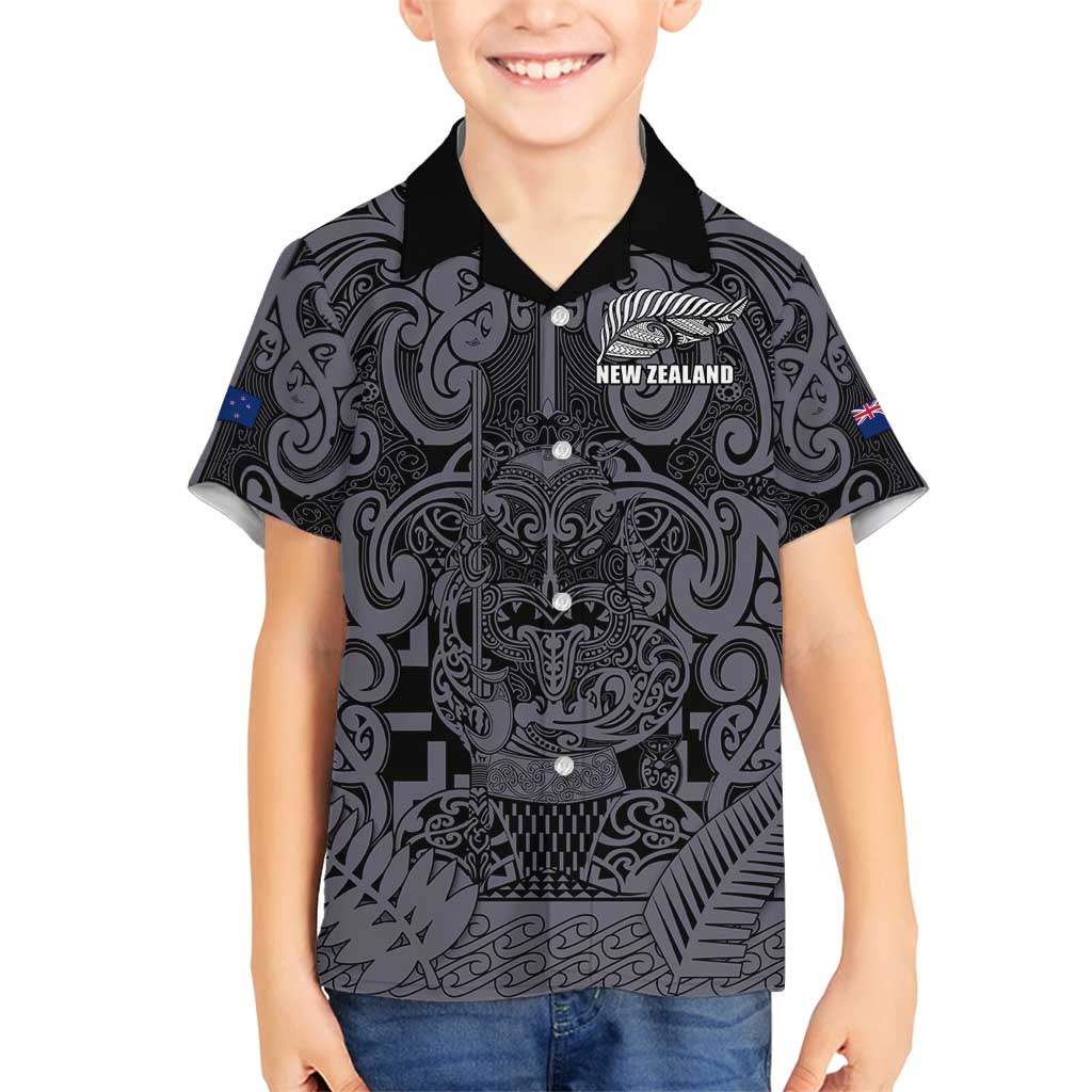 Custom New Zealand Taiaha Maori Family Matching Off Shoulder Maxi Dress and Hawaiian Shirt Minimalist Silver Fern All Black - Polynesian Pride