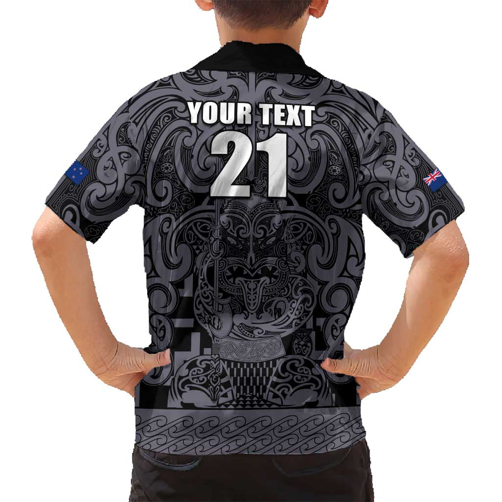 Custom New Zealand Taiaha Maori Family Matching Off Shoulder Short Dress and Hawaiian Shirt Minimalist Silver Fern All Black - Polynesian Pride