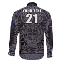 Custom New Zealand Taiaha Maori Family Matching Off Shoulder Short Dress and Hawaiian Shirt Minimalist Silver Fern All Black - Polynesian Pride