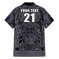 Custom New Zealand Taiaha Maori Family Matching Puletasi and Hawaiian Shirt Minimalist Silver Fern All Black - Polynesian Pride
