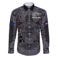 Custom New Zealand Taiaha Maori Family Matching Puletasi and Hawaiian Shirt Minimalist Silver Fern All Black - Polynesian Pride