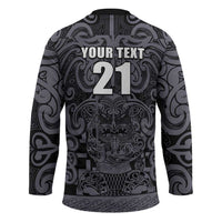 Custom New Zealand Taiaha Maori Hockey Jersey Minimalist Silver Fern All Black - Polynesian Pride
