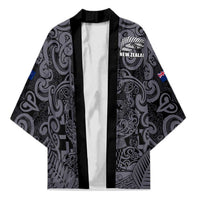 Custom New Zealand Taiaha Maori Kimono Minimalist Silver Fern All Black - Polynesian Pride