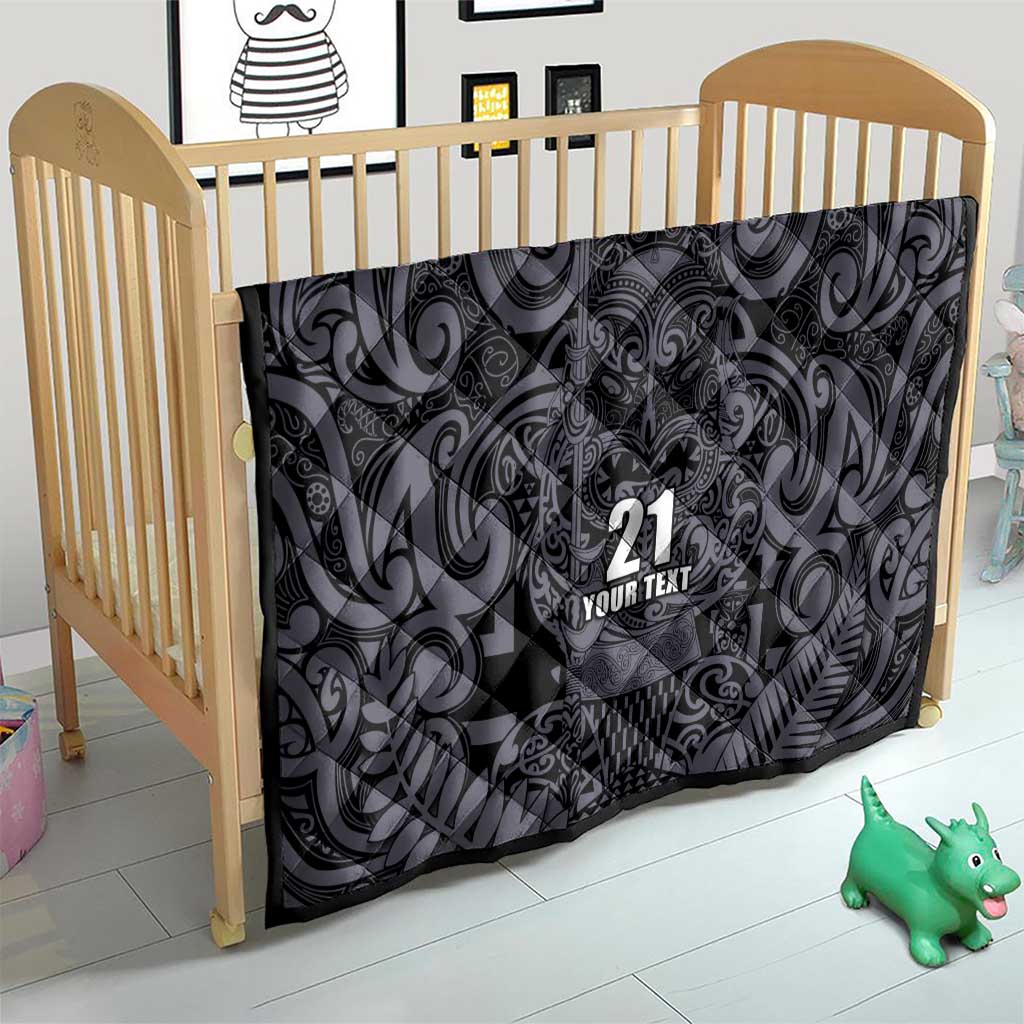 Custom New Zealand Taiaha Maori Quilt Minimalist Silver Fern All Black - Polynesian Pride