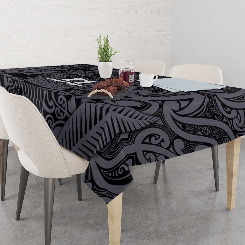 Custom New Zealand Taiaha Maori Tablecloth Minimalist Silver Fern All Black - Polynesian Pride