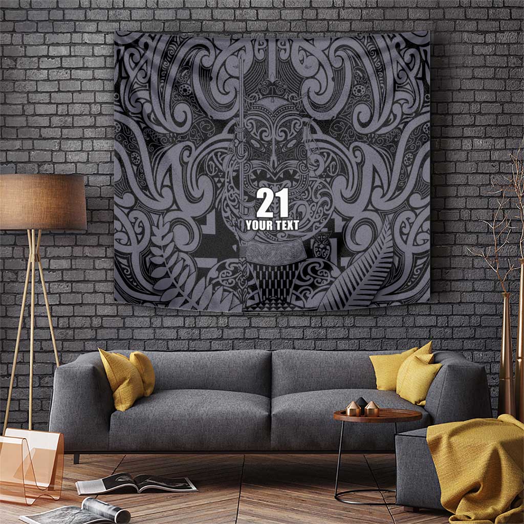 Custom New Zealand Taiaha Maori Tapestry Minimalist Silver Fern All Black - Polynesian Pride