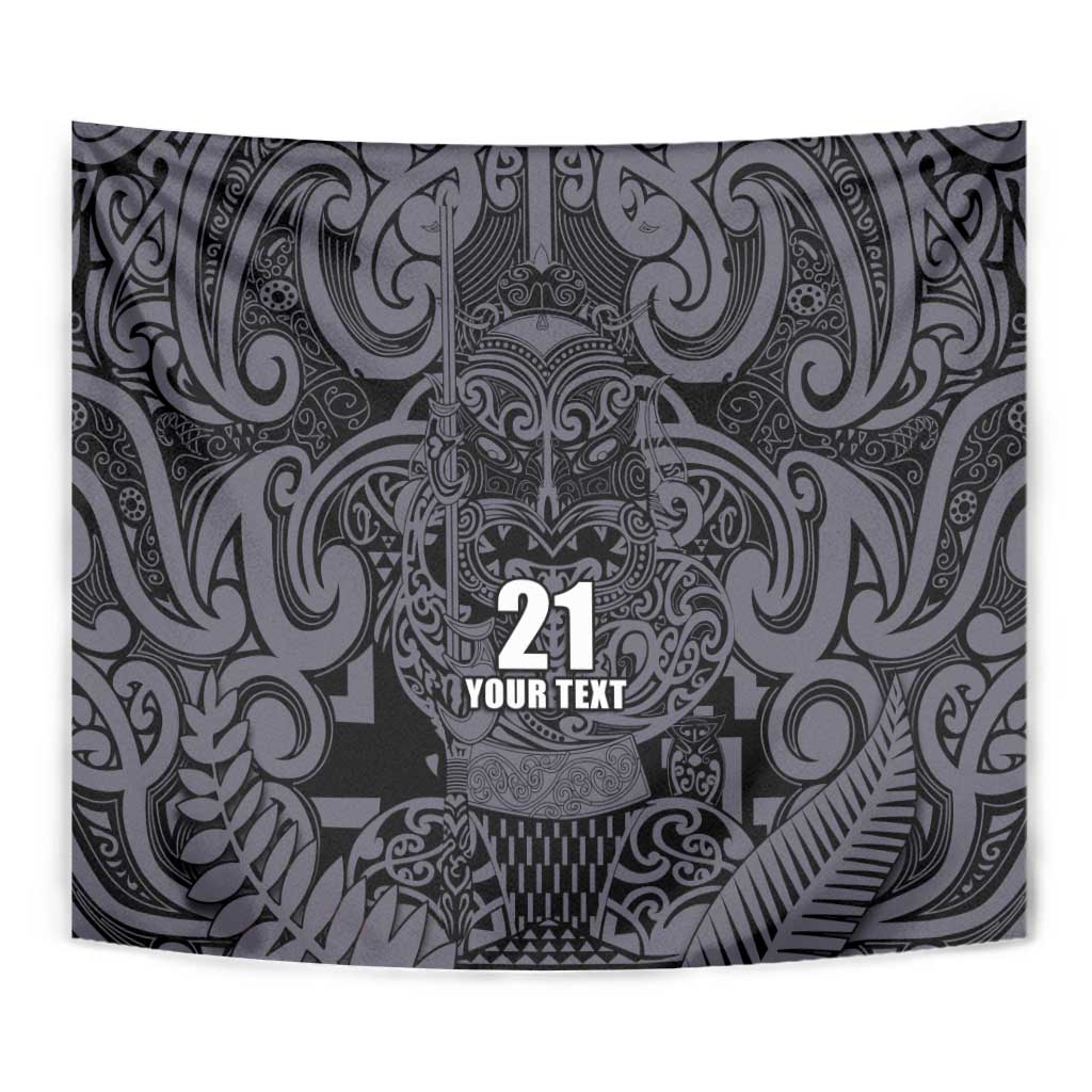 Custom New Zealand Taiaha Maori Tapestry Minimalist Silver Fern All Black - Polynesian Pride