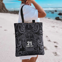 Custom New Zealand Taiaha Maori Tote Bag Minimalist Silver Fern All Black - Polynesian Pride