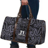 Custom New Zealand Taiaha Maori Travel Bag Minimalist Silver Fern All Black - Polynesian Pride