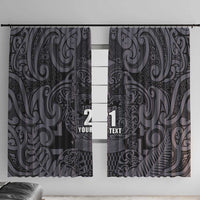 Custom New Zealand Taiaha Maori Window Curtain Minimalist Silver Fern All Black - Polynesian Pride