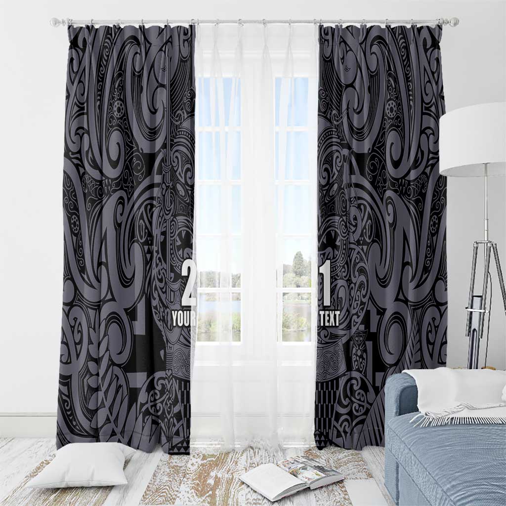 Custom New Zealand Taiaha Maori Window Curtain Minimalist Silver Fern All Black - Polynesian Pride