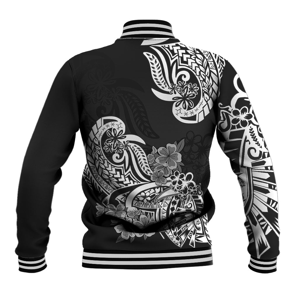 Polynesian Baseball Jacket Pacific Flower Mix Floral Tribal Tattoo Black Vibe LT9 - Polynesian Pride