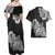 Polynesian Couples Matching Off Shoulder Maxi Dress and Hawaiian Shirt Pacific Flower Mix Floral Tribal Tattoo Black Vibe LT9 - Polynesian Pride