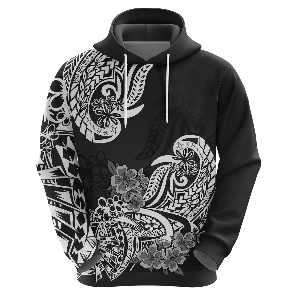 Polynesian Hoodie Pacific Flower Mix Floral Tribal Tattoo Black Vibe LT9 - Polynesian Pride