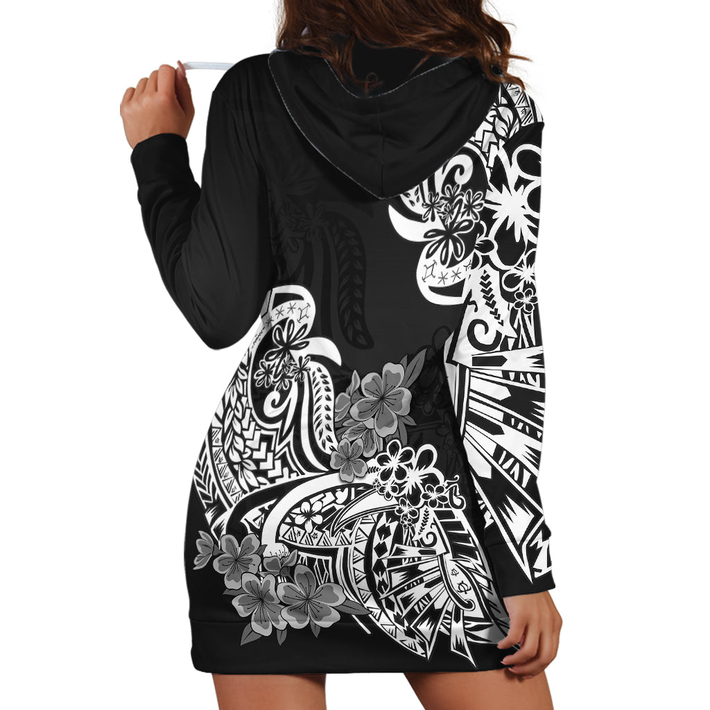 Polynesian Hoodie Dress Pacific Flower Mix Floral Tribal Tattoo Black Vibe LT9 - Polynesian Pride