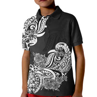 Polynesian Kid Polo Shirt Pacific Flower Mix Floral Tribal Tattoo Black Vibe LT9 Kid Black - Polynesian Pride