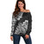 Polynesian Off Shoulder Sweater Pacific Flower Mix Floral Tribal Tattoo Black Vibe LT9 Women Black - Polynesian Pride