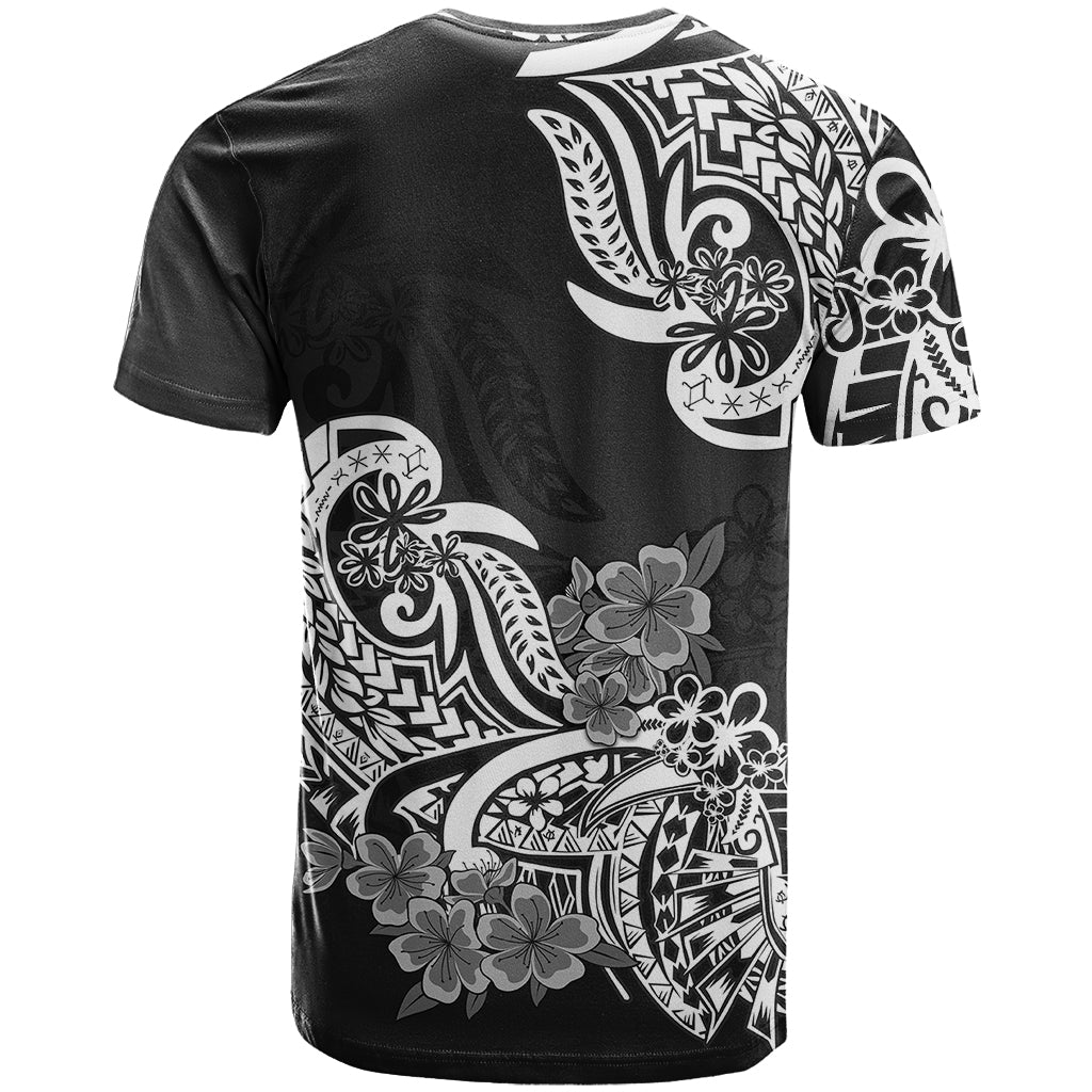 Polynesian T Shirt Pacific Flower Mix Floral Tribal Tattoo Black Vibe LT9 - Polynesian Pride