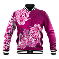 Polynesian Baseball Jacket Pacific Flower Mix Floral Tribal Tattoo Pink Vibe LT9 Unisex Pink - Polynesian Pride