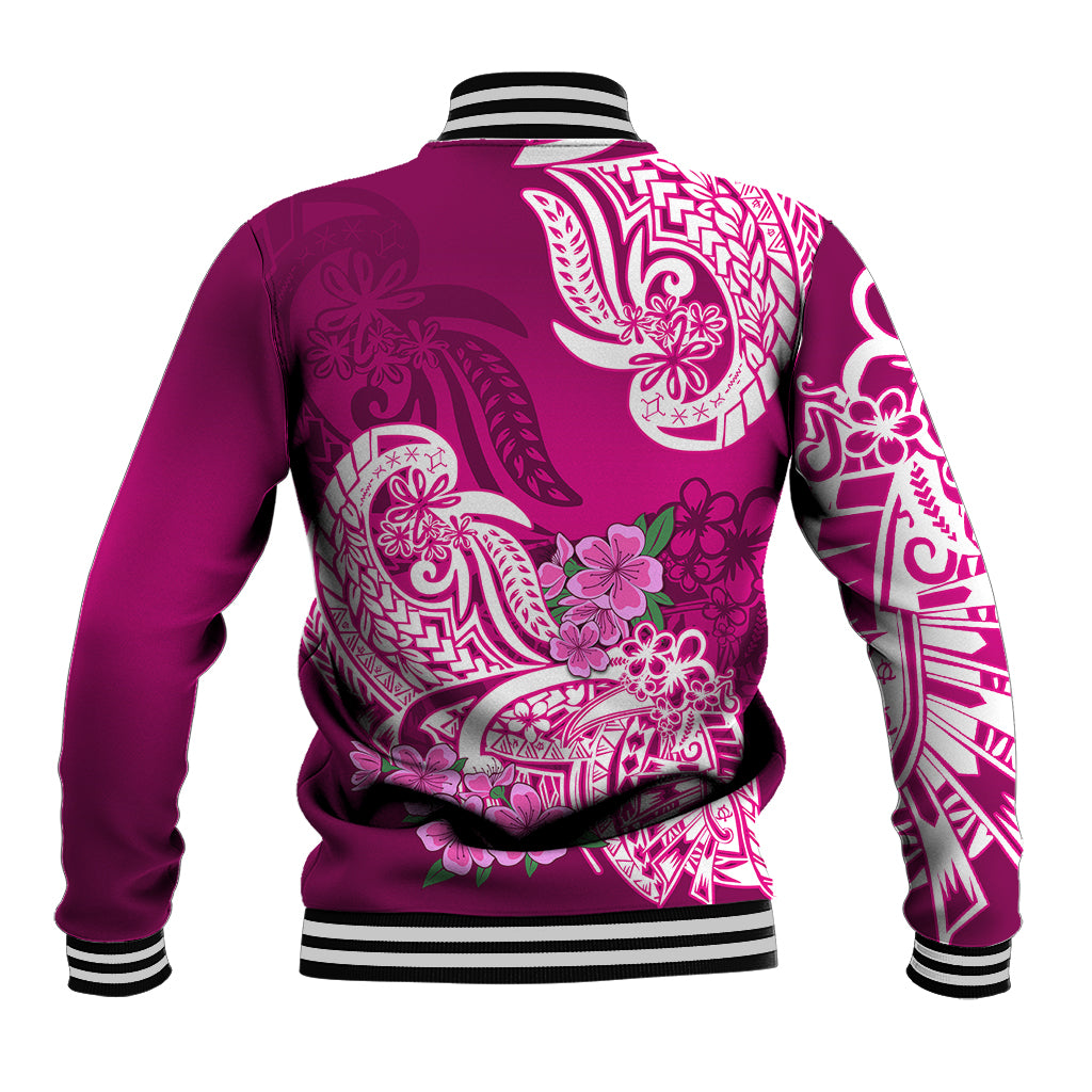 Polynesian Baseball Jacket Pacific Flower Mix Floral Tribal Tattoo Pink Vibe LT9 - Polynesian Pride