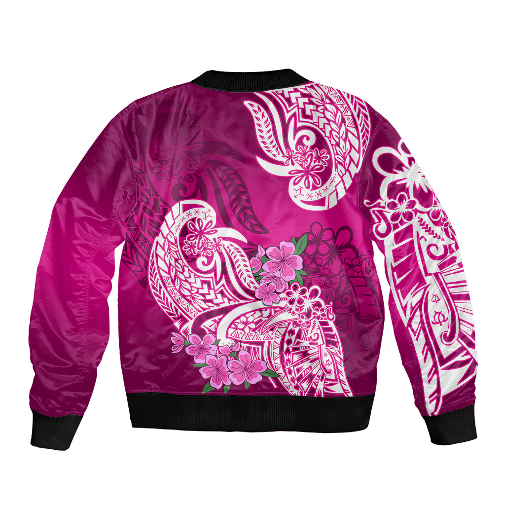 Polynesian Bomber Jacket Pacific Flower Mix Floral Tribal Tattoo Pink Vibe LT9 - Polynesian Pride