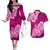 Polynesian Couples Matching Off The Shoulder Long Sleeve Dress and Hawaiian Shirt Pacific Flower Mix Floral Tribal Tattoo Pink Vibe LT9 Pink - Polynesian Pride