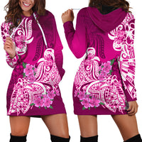 Polynesian Hoodie Dress Pacific Flower Mix Floral Tribal Tattoo Pink Vibe LT9 - Polynesian Pride
