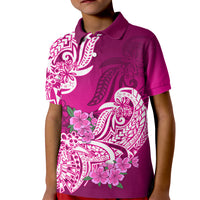 Polynesian Kid Polo Shirt Pacific Flower Mix Floral Tribal Tattoo Pink Vibe LT9 Kid Pink - Polynesian Pride