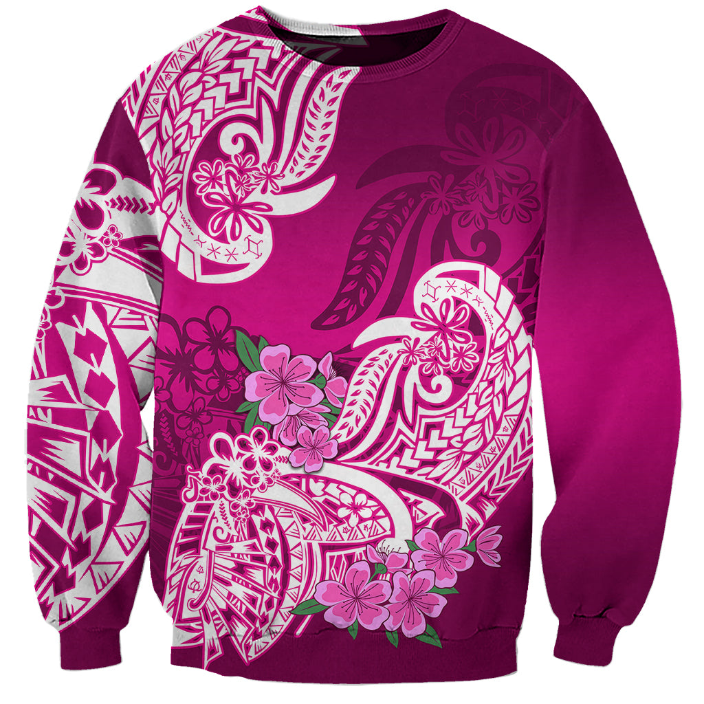 Polynesian Sweatshirt Pacific Flower Mix Floral Tribal Tattoo Pink Vibe LT9 Unisex Pink - Polynesian Pride