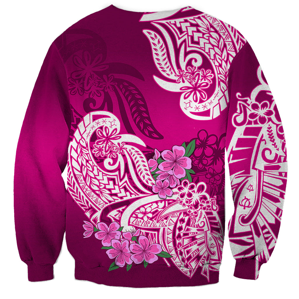 Polynesian Sweatshirt Pacific Flower Mix Floral Tribal Tattoo Pink Vibe LT9 - Polynesian Pride