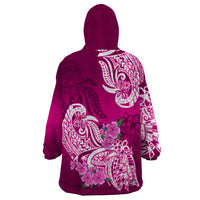 Polynesian Wearable Blanket Hoodie Pacific Flower Mix Floral Tribal Tattoo Pink Vibe LT9 - Polynesian Pride
