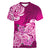 Polynesian Women V Neck T Shirt Pacific Flower Mix Floral Tribal Tattoo Pink Vibe LT9 Female Pink - Polynesian Pride