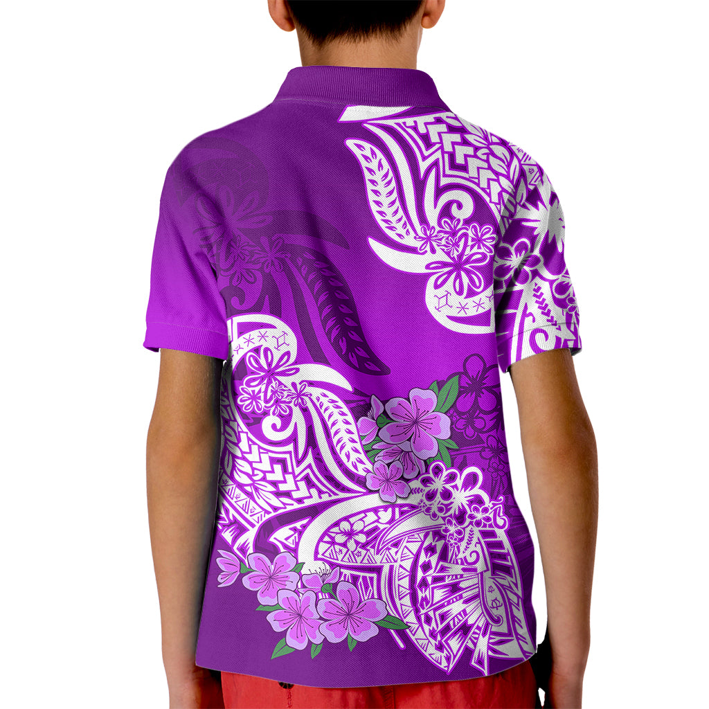 Polynesian Kid Polo Shirt Pacific Flower Mix Floral Tribal Tattoo Purple Vibe LT9 - Polynesian Pride