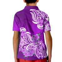 Polynesian Kid Polo Shirt Pacific Flower Mix Floral Tribal Tattoo Purple Vibe LT9 - Polynesian Pride