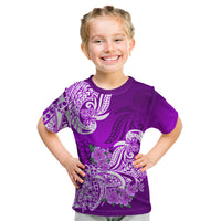 Polynesian Kid T Shirt Pacific Flower Mix Floral Tribal Tattoo Purple Vibe LT9 Purple - Polynesian Pride