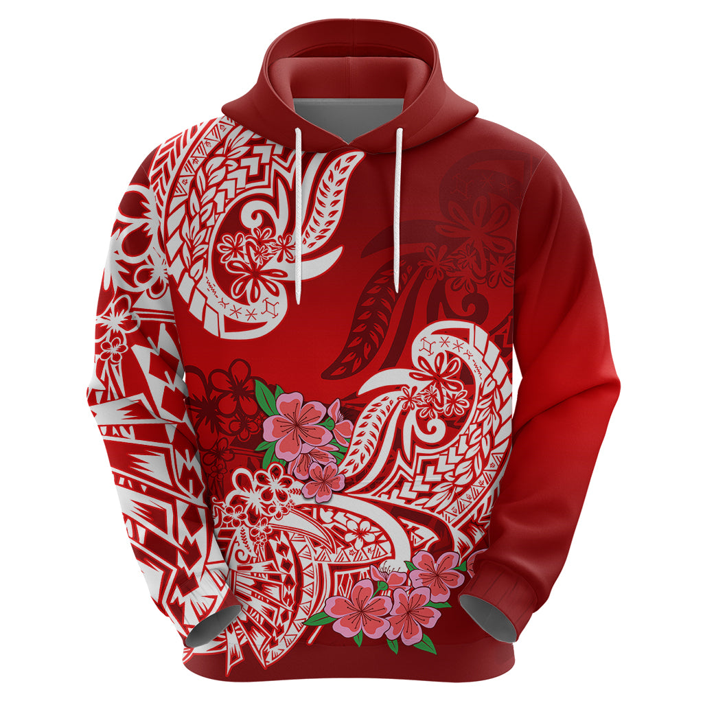 Polynesian Hoodie Pacific Flower Mix Floral Tribal Tattoo Red Vibe LT9 - Polynesian Pride