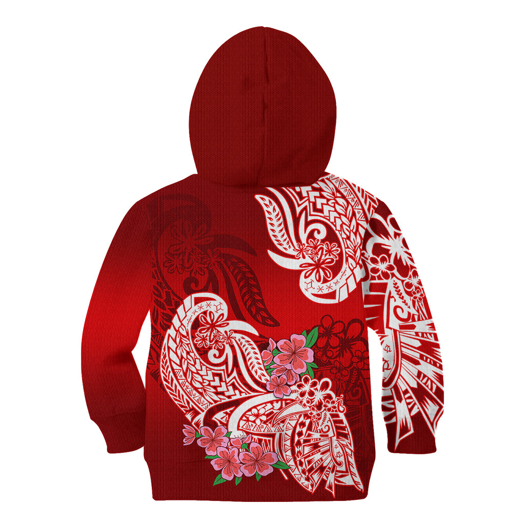 Polynesian Kid Hoodie Pacific Flower Mix Floral Tribal Tattoo Red Vibe LT9 - Polynesian Pride