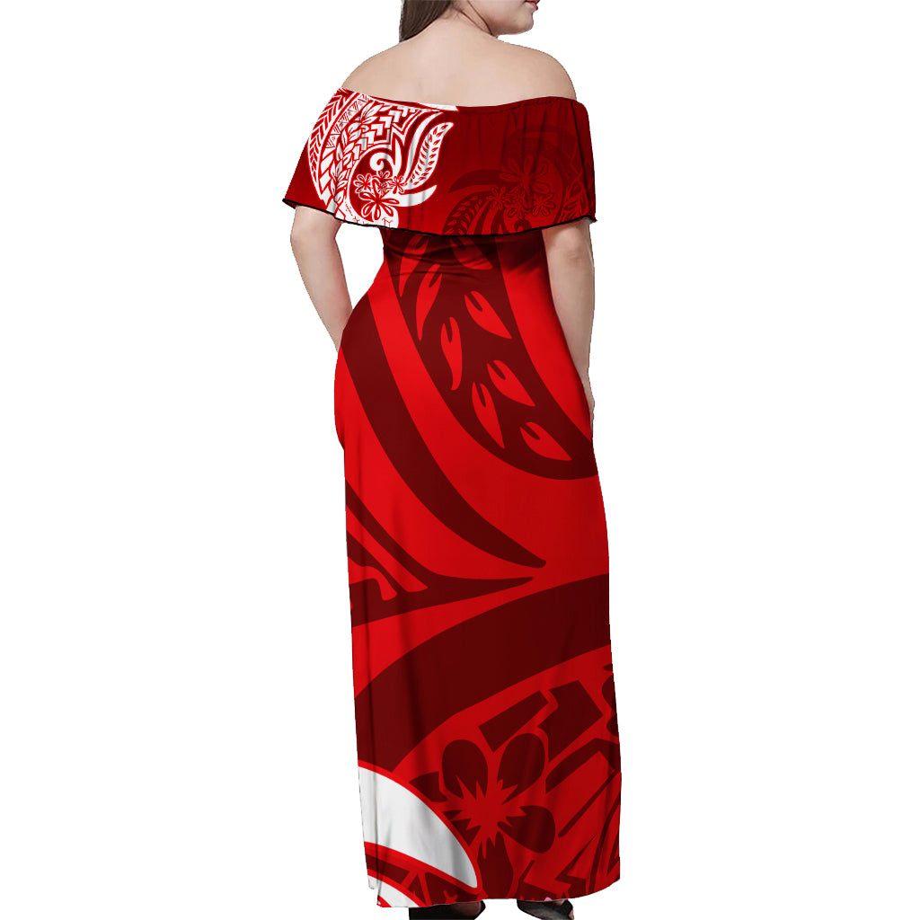 Polynesian Off Shoulder Maxi Dress Pacific Flower Mix Floral Tribal Ta