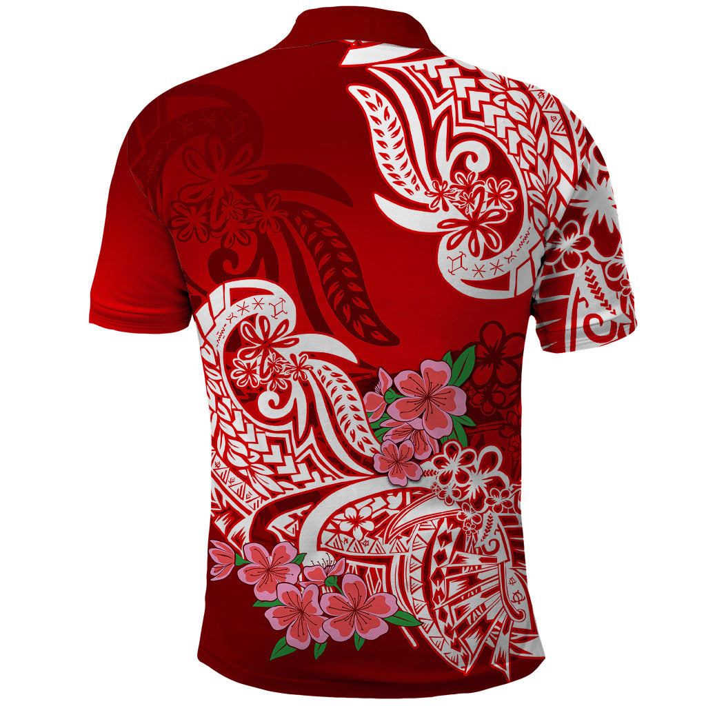 Polynesian Polo Shirt Pacific Flower Mix Floral Tribal Tattoo Red Vibe LT9 - Polynesian Pride