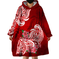 Polynesian Wearable Blanket Hoodie Pacific Flower Mix Floral Tribal Tattoo Red Vibe LT9 - Polynesian Pride