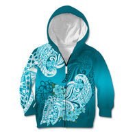 Polynesian Kid Hoodie Pacific Flower Mix Floral Tribal Tattoo Aqua Vibe LT9 Zip Hoodie Aqua - Polynesian Pride