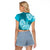 Polynesian Raglan Cropped T Shirt Pacific Flower Mix Floral Tribal Tattoo Aqua Vibe LT9 - Polynesian Pride