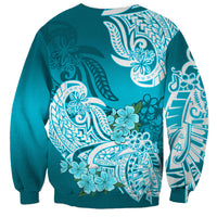 Polynesian Sweatshirt Pacific Flower Mix Floral Tribal Tattoo Aqua Vibe LT9 - Polynesian Pride
