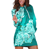 Polynesian Hoodie Dress Pacific Flower Mix Floral Tribal Tattoo Turquoise Vibe LT9 Turquoise - Polynesian Pride