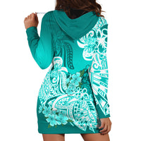 Polynesian Hoodie Dress Pacific Flower Mix Floral Tribal Tattoo Turquoise Vibe LT9 - Polynesian Pride