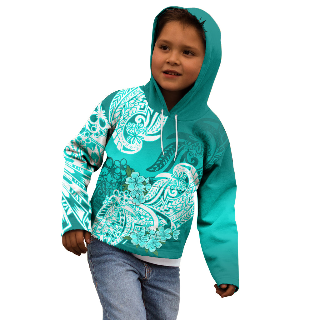 Polynesian Kid Hoodie Pacific Flower Mix Floral Tribal Tattoo Turquoise Vibe LT9 - Polynesian Pride