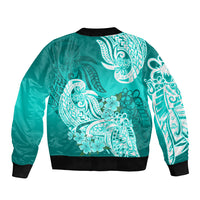 Polynesian Sleeve Zip Bomber Jacket Pacific Flower Mix Floral Tribal Tattoo Turquoise Vibe LT9 - Polynesian Pride