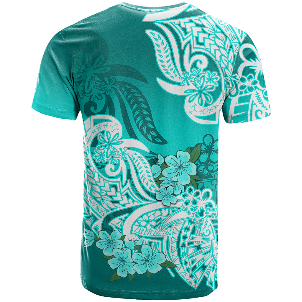 Polynesian T Shirt Pacific Flower Mix Floral Tribal Tattoo Turquoise Vibe LT9 - Polynesian Pride