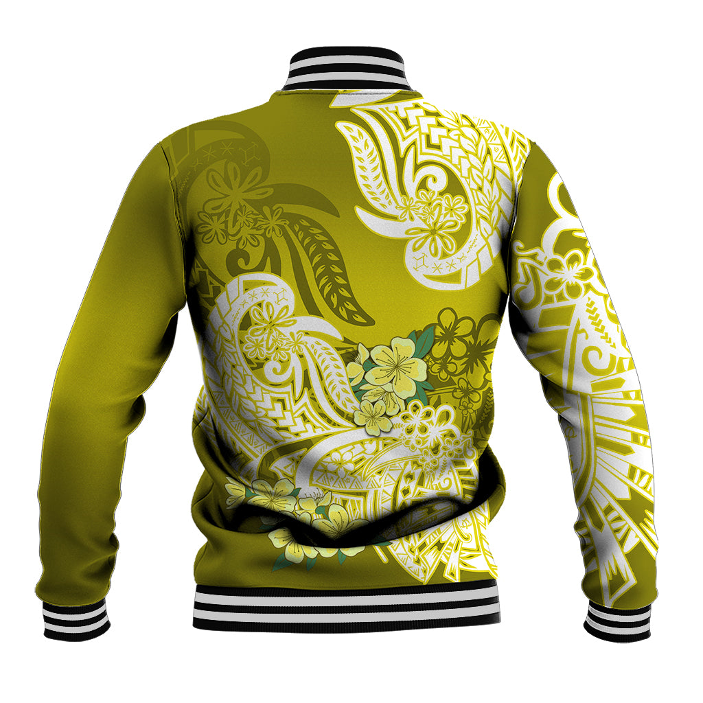 Polynesian Baseball Jacket Pacific Flower Mix Floral Tribal Tattoo Yellow Vibe LT9 - Polynesian Pride