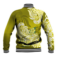 Polynesian Baseball Jacket Pacific Flower Mix Floral Tribal Tattoo Yellow Vibe LT9 - Polynesian Pride